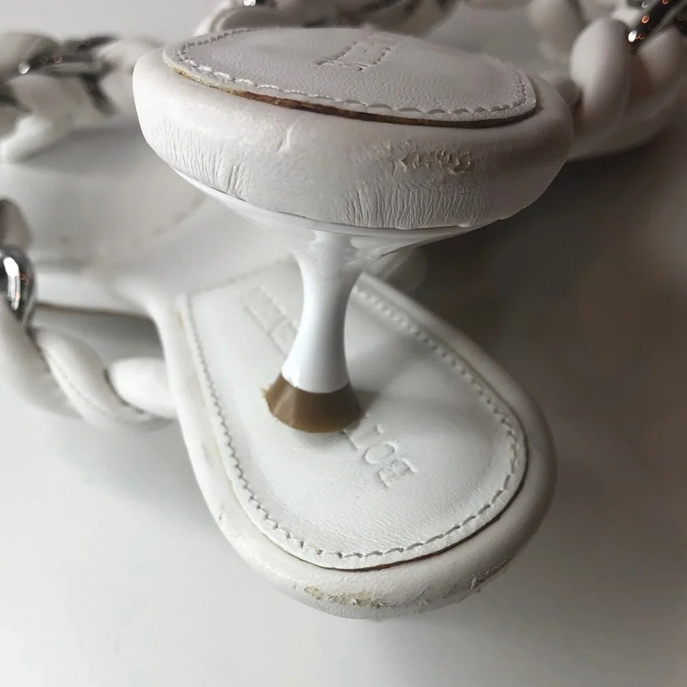 Bottega Venetta Dot Sandal White with Silver chain Accent Size 39 EU (7.5-8US)